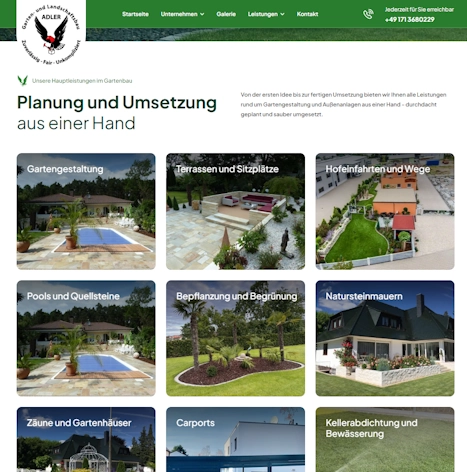 Leistungsübersicht der ADLER Website