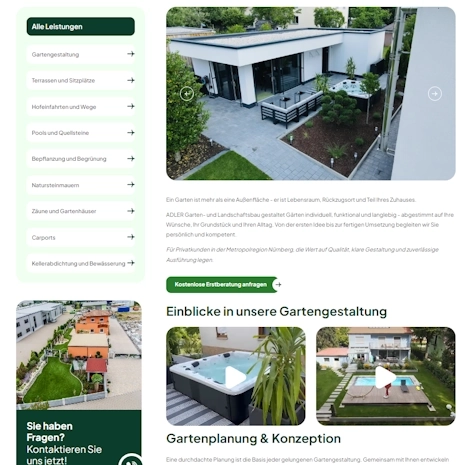 SEO-Leistungsseite von ADLER Garten- und Landschaftsbau