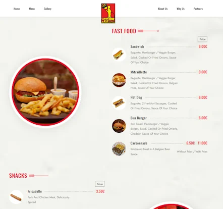 Menü und Angebot auf der Fritland Brussels Website