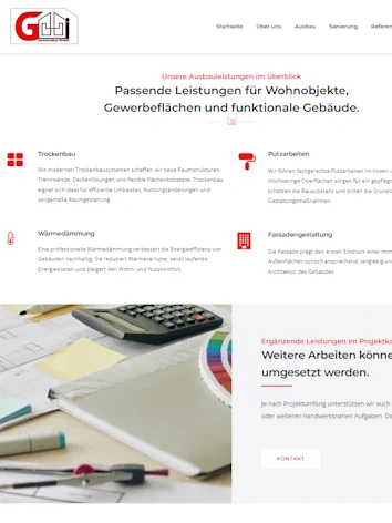 Leistungsübersicht der GI Innenausbau Website