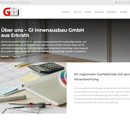 Klare Leistungsstruktur der GI Innenausbau Website