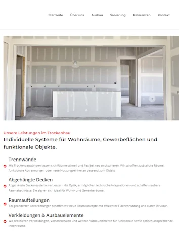 Leistungsseite der GI Innenausbau Website