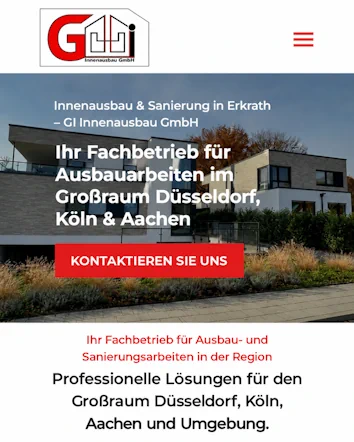 Mobile Ansicht der GI Innenausbau Website