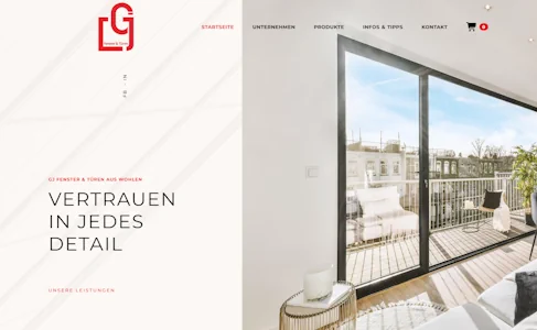 Website von GJ Fenster & Türen mit moderner Produktdarstellung, klarer Nutzerführung und SEO-Fokus