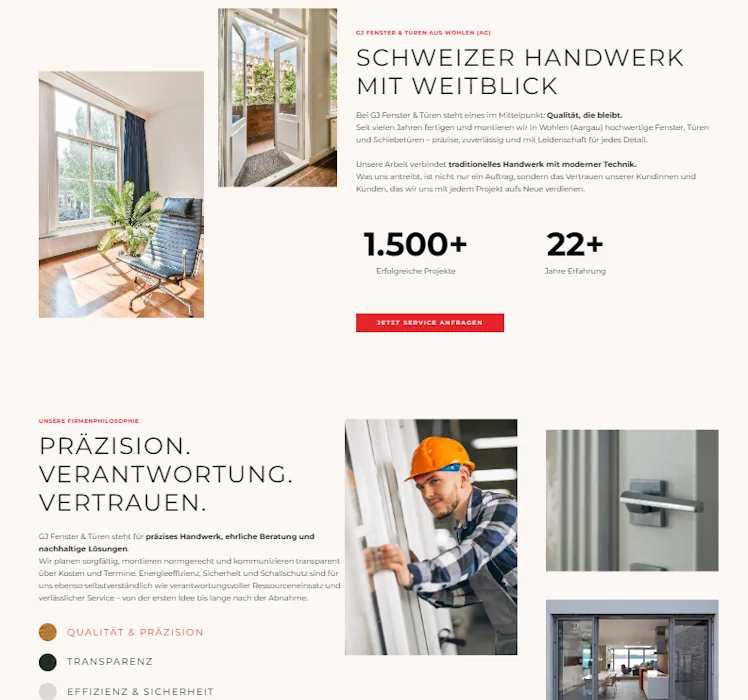 Konzeption und Seitenstruktur der GJ Fenster und Türen Website