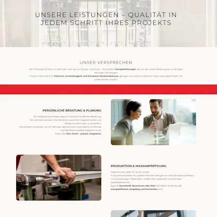 Nutzerführung der GJ Fenster und Türen Website