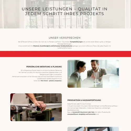 Produktübersicht der GJ Fenster und Türen Website