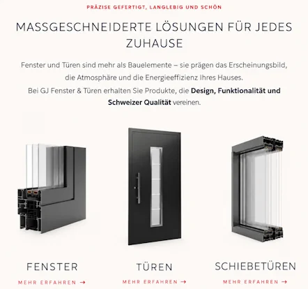 Produktstruktur der GJ Fenster und Türen Website