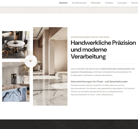 Klare Seitenstruktur der Marmorwerk Stumm Website