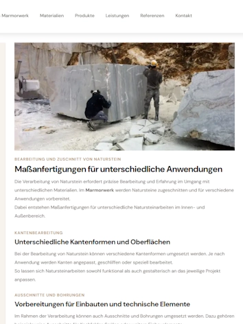 SEO-orientierte Inhaltsseite von Marmorwerk Stumm