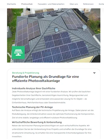 Photovoltaik-Bereich der NASO Website