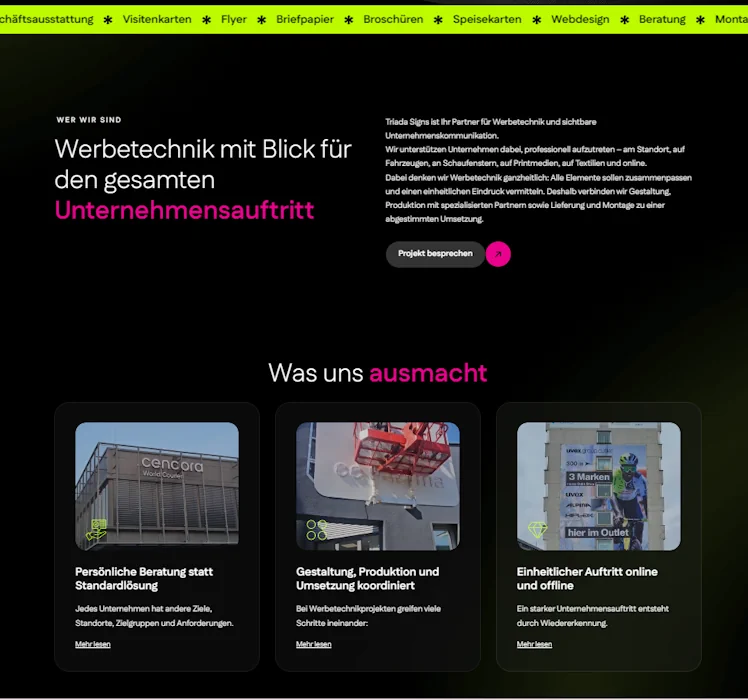 Konzeption und Seitenstruktur der Triada Signs Website