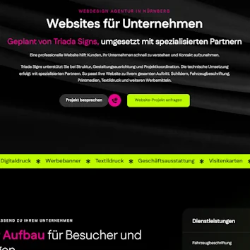 Leistungsdarstellung auf der Triada Signs Website